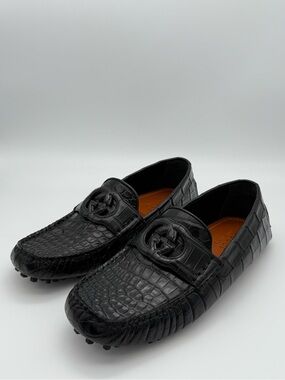 Gucci Men’s Genuine Crocodile Black Driver Moccasins Size 8 US NWT